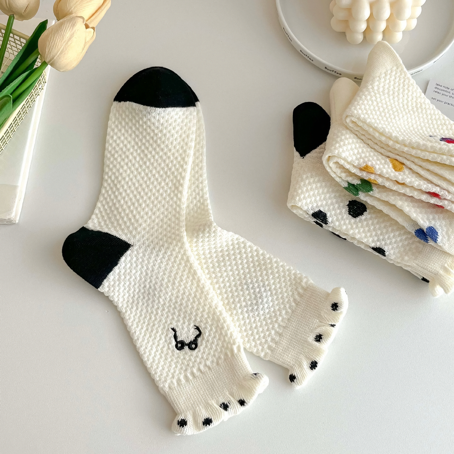 Cute Heart & Polka Dot Women's Cotton Socks - Versatile Style