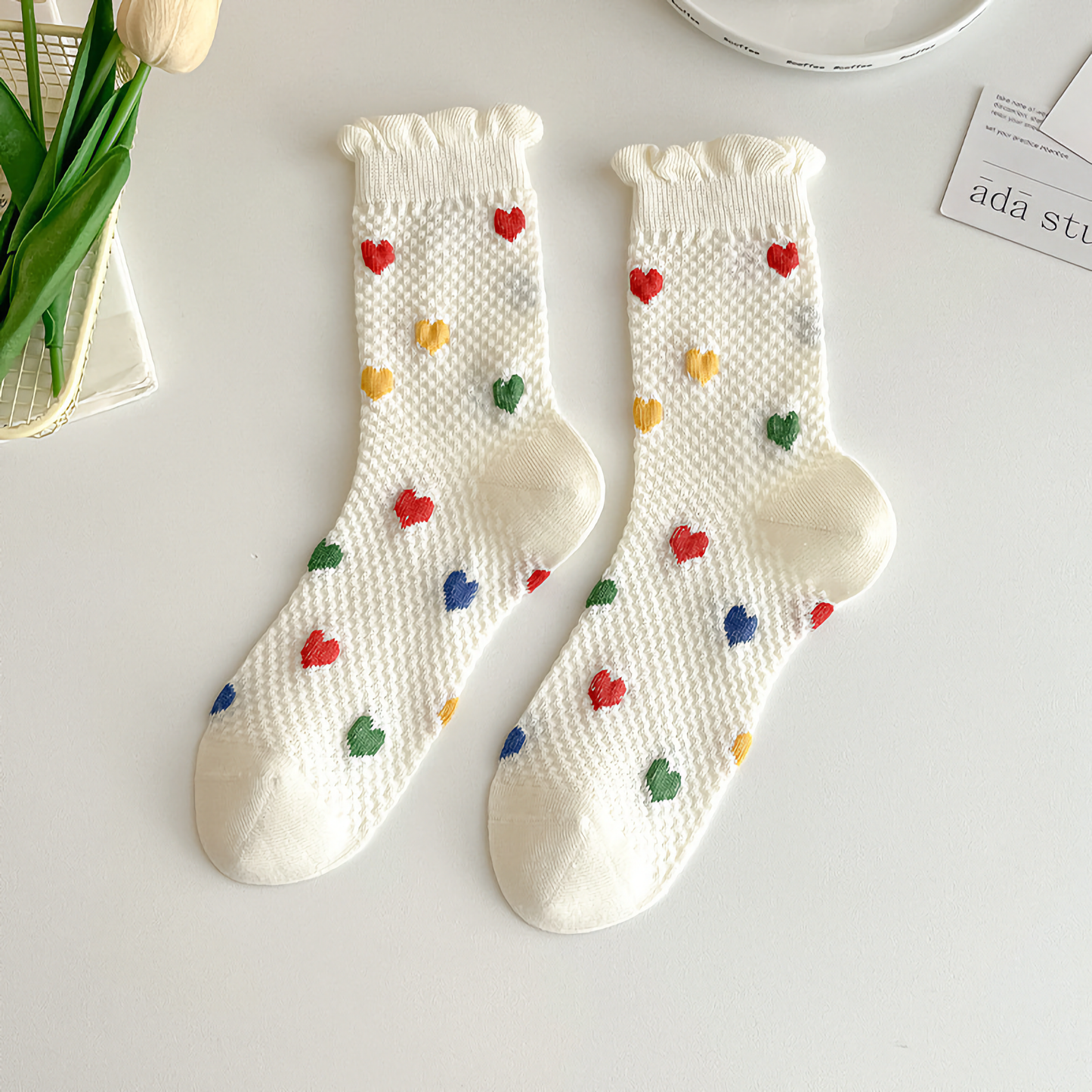 Cute Heart & Polka Dot Women's Cotton Socks - Versatile Style