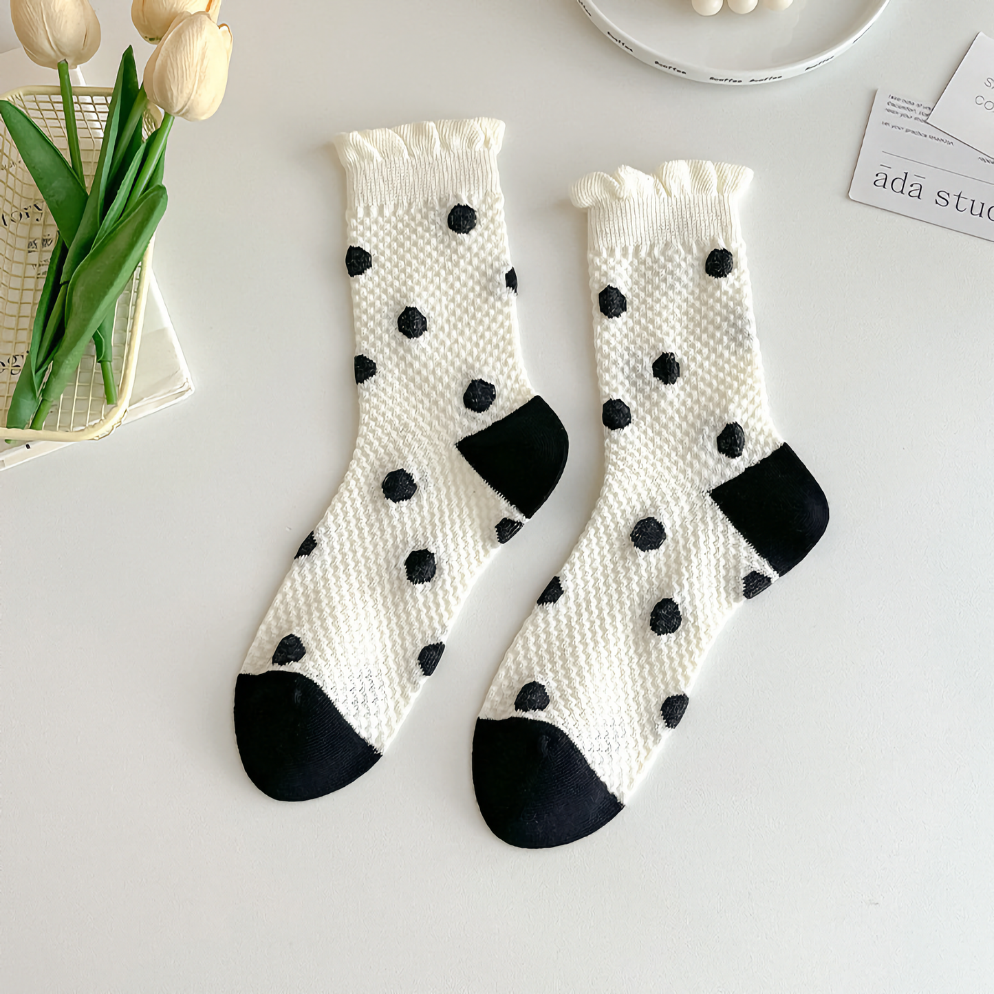 Cute Heart & Polka Dot Women's Cotton Socks - Versatile Style