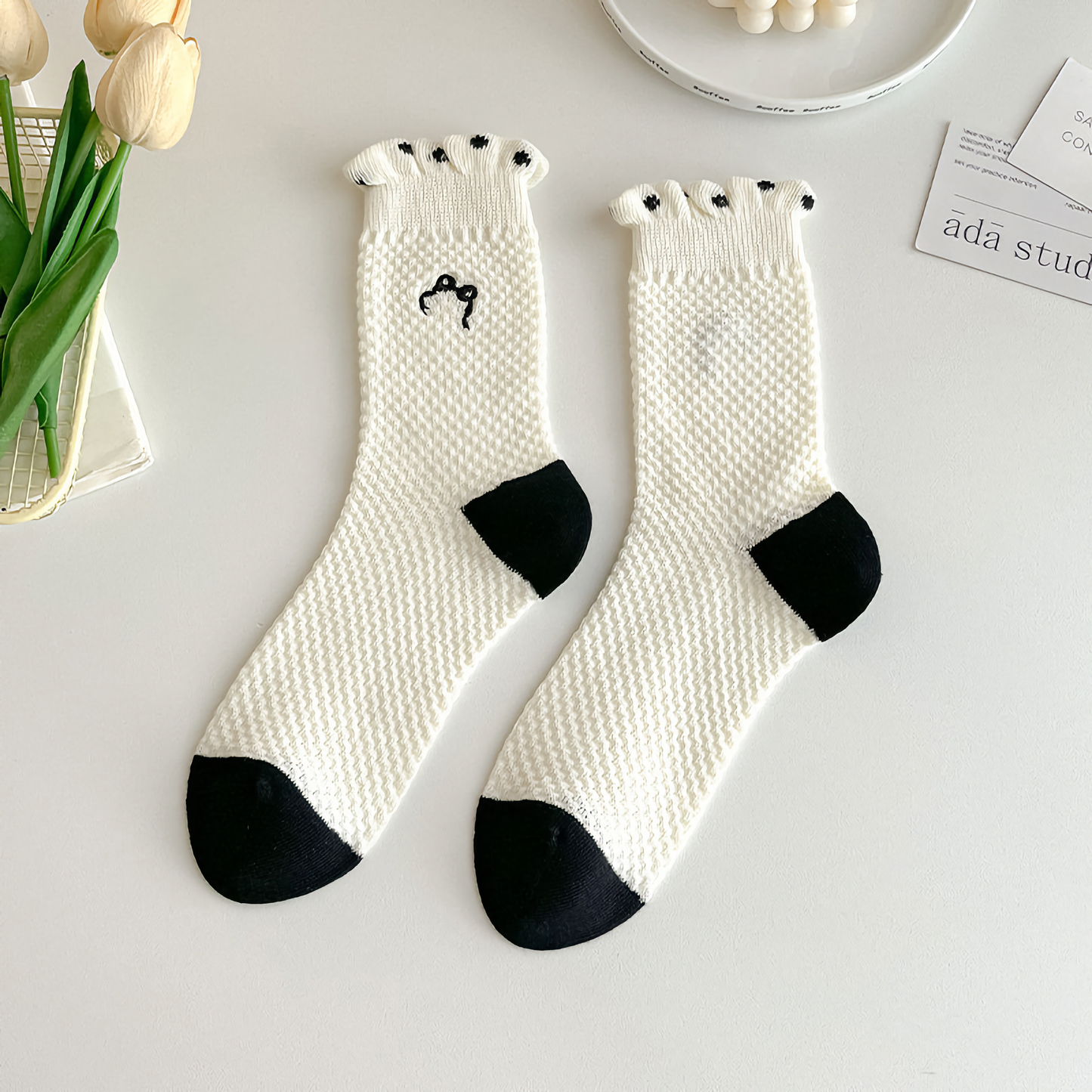 Cute Heart & Polka Dot Women's Cotton Socks - Versatile Style