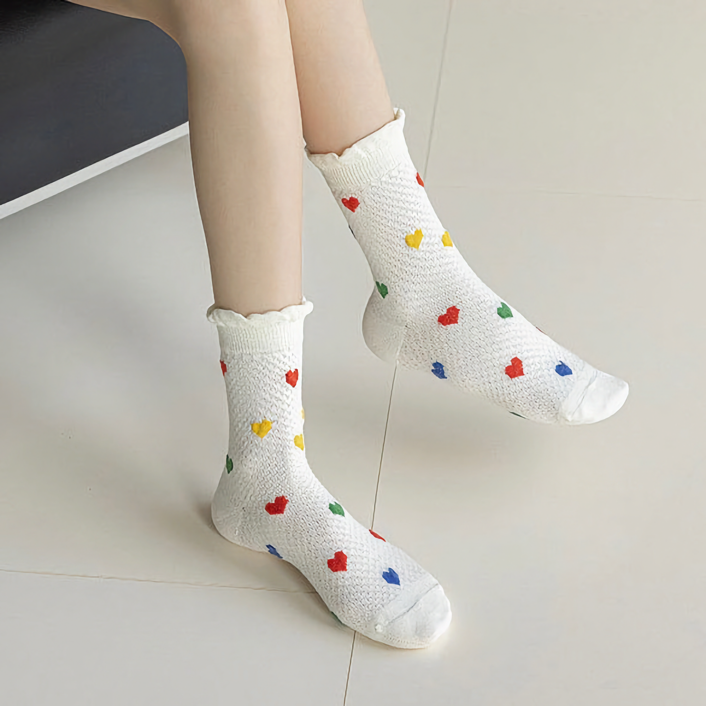 Cute Heart & Polka Dot Women's Cotton Socks - Versatile Style