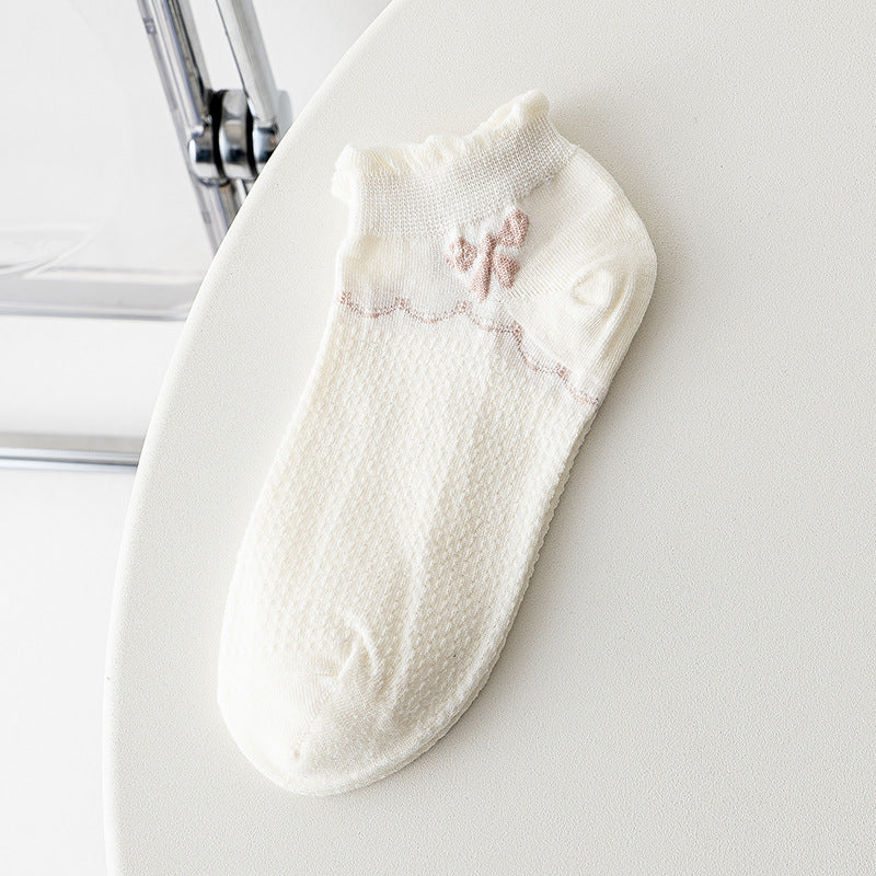 2-Pack White Lace Ankle Socks – Elegant Cotton Knit