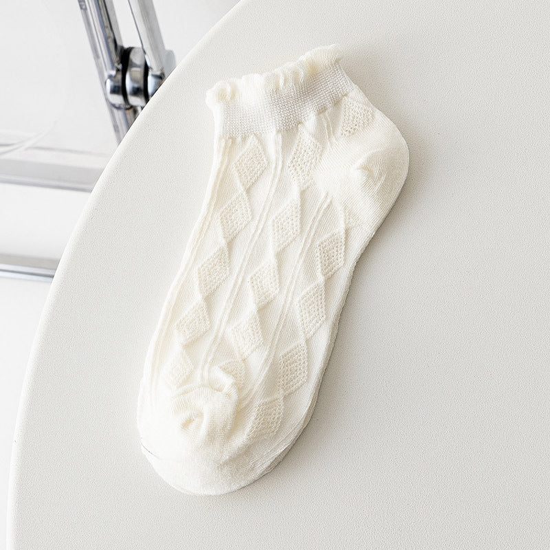 2-Pack White Lace Ankle Socks – Elegant Cotton Knit