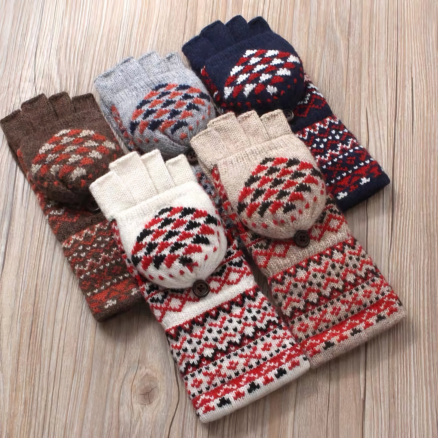Woolen Half-Finger Gloves with Flip-Cover, Women's Winter Warmth