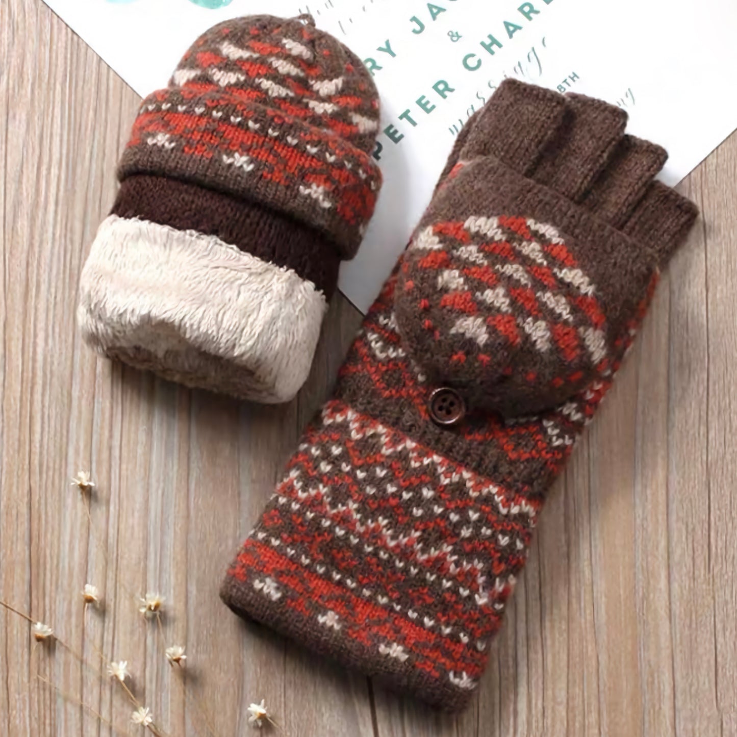 Woolen Half-Finger Gloves with Flip-Cover, Women's Winter Warmth