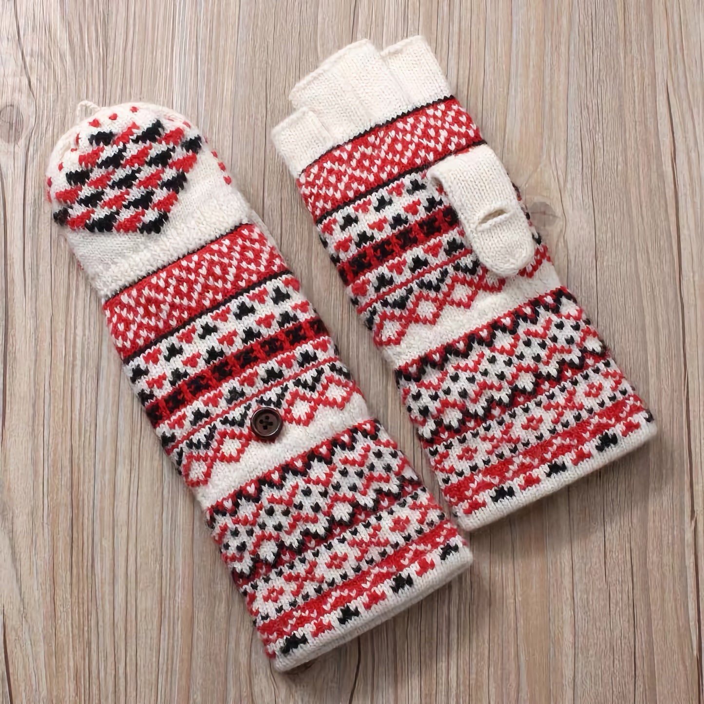 Woolen Half-Finger Gloves with Flip-Cover, Women's Winter Warmth