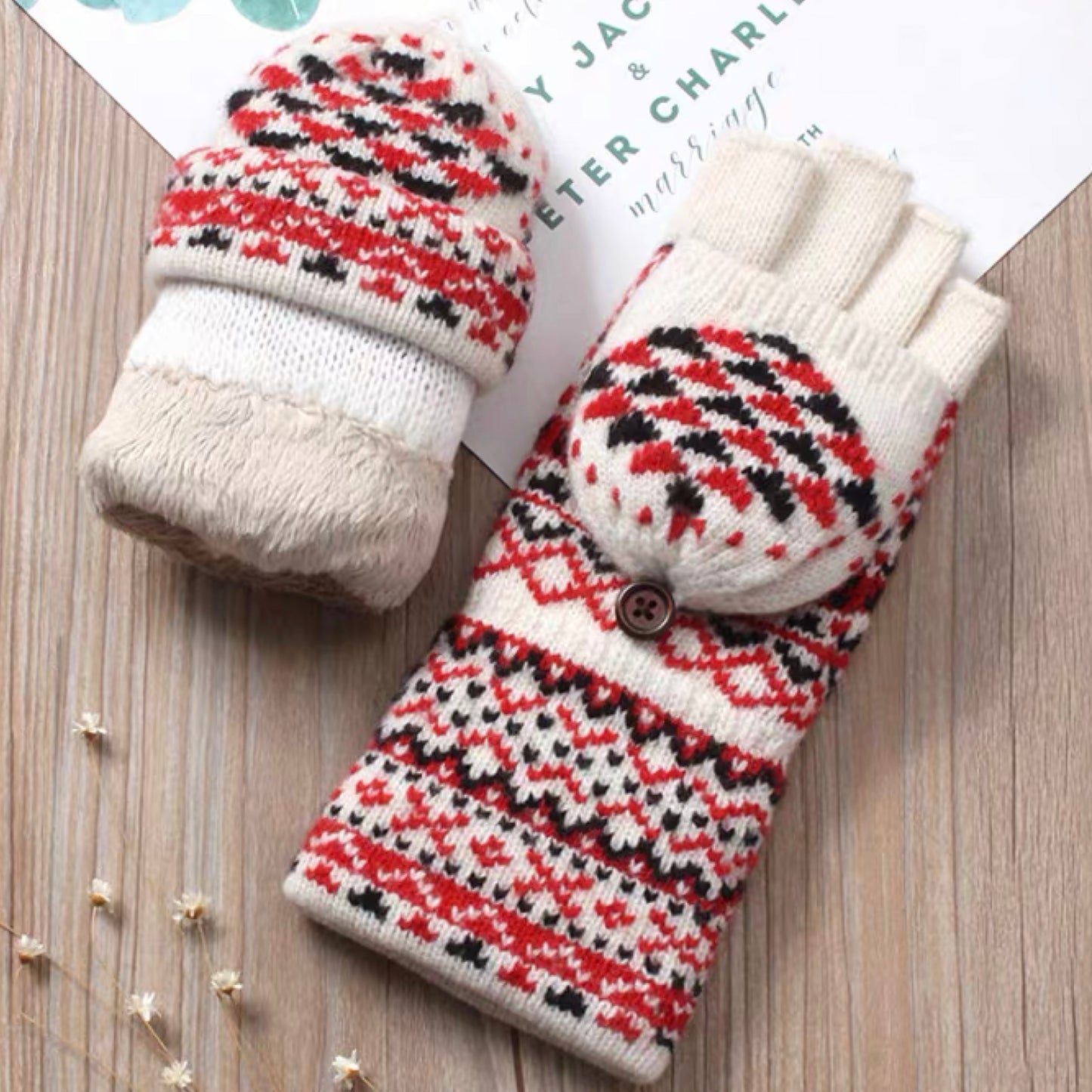 Woolen Half-Finger Gloves with Flip-Cover, Women's Winter Warmth