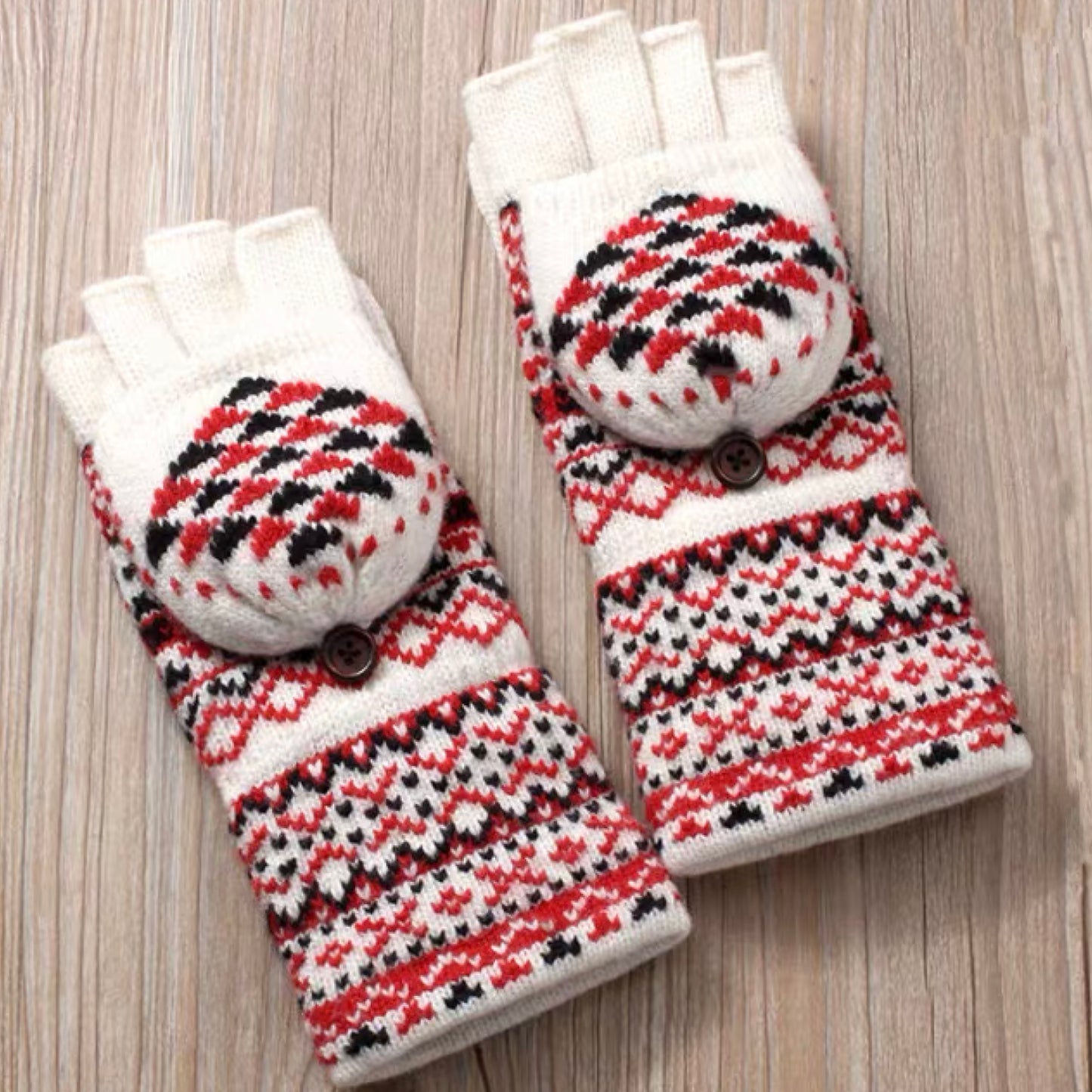 Woolen Half-Finger Gloves with Flip-Cover, Women's Winter Warmth