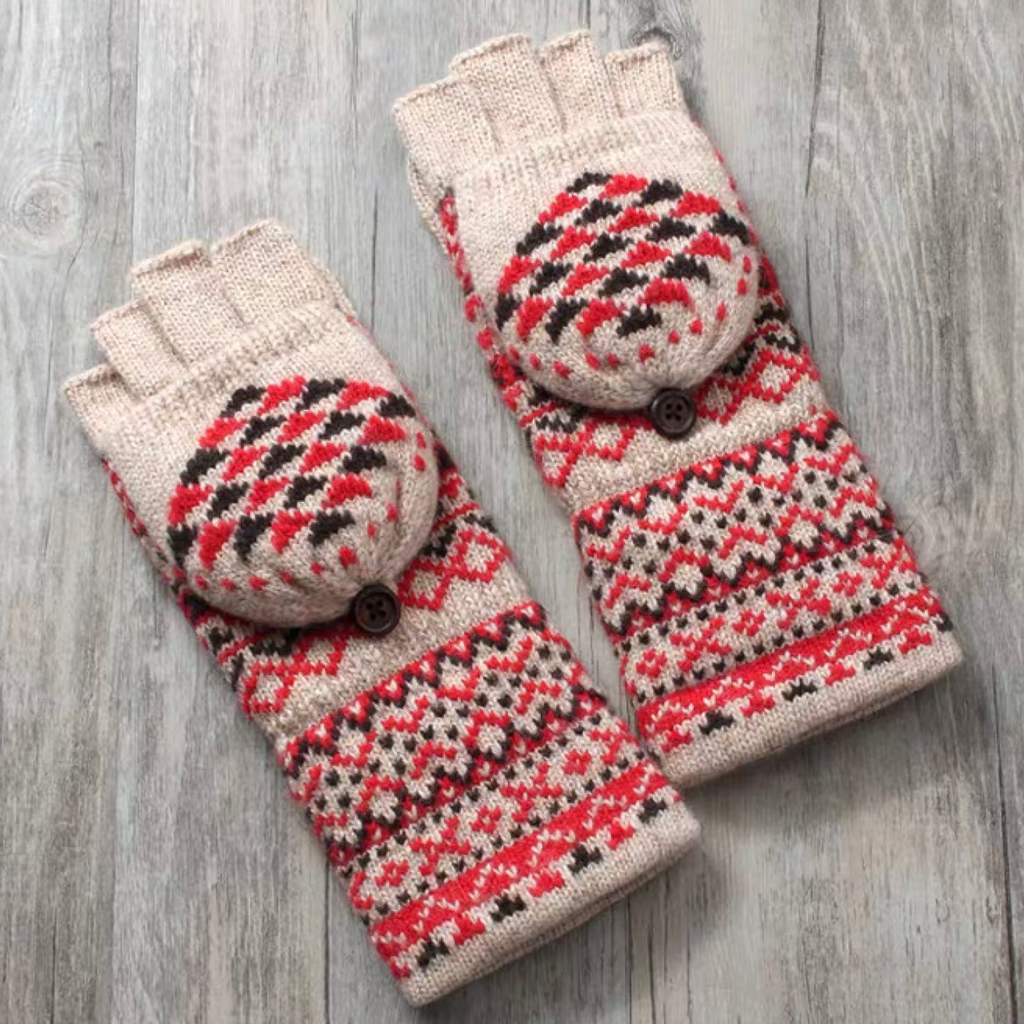 Woolen Half-Finger Gloves with Flip-Cover, Women's Winter Warmth