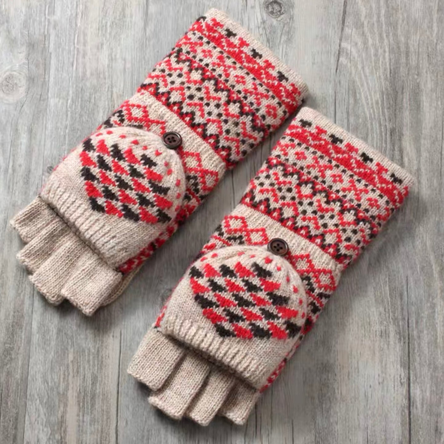 Woolen Half-Finger Gloves with Flip-Cover, Women's Winter Warmth