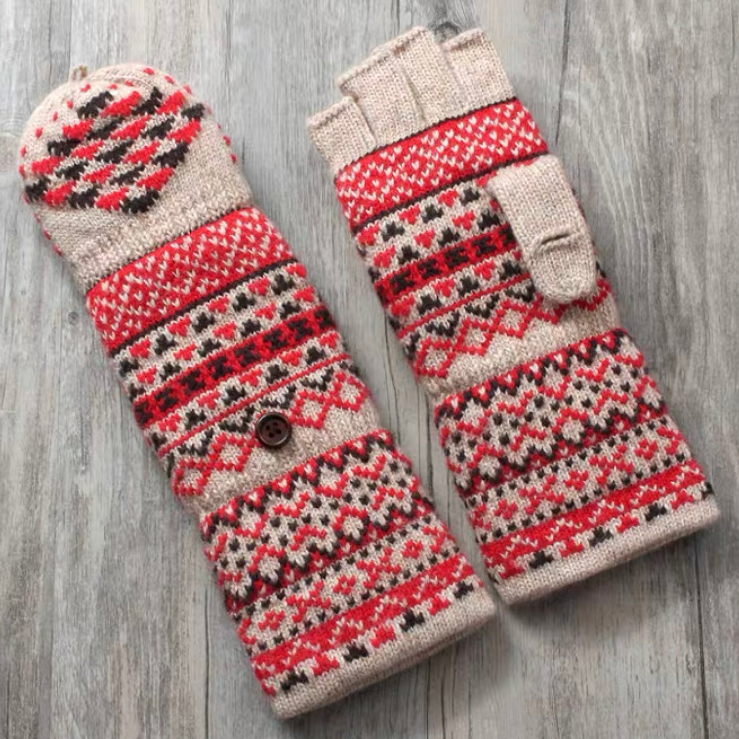 Woolen Half-Finger Gloves with Flip-Cover, Women's Winter Warmth