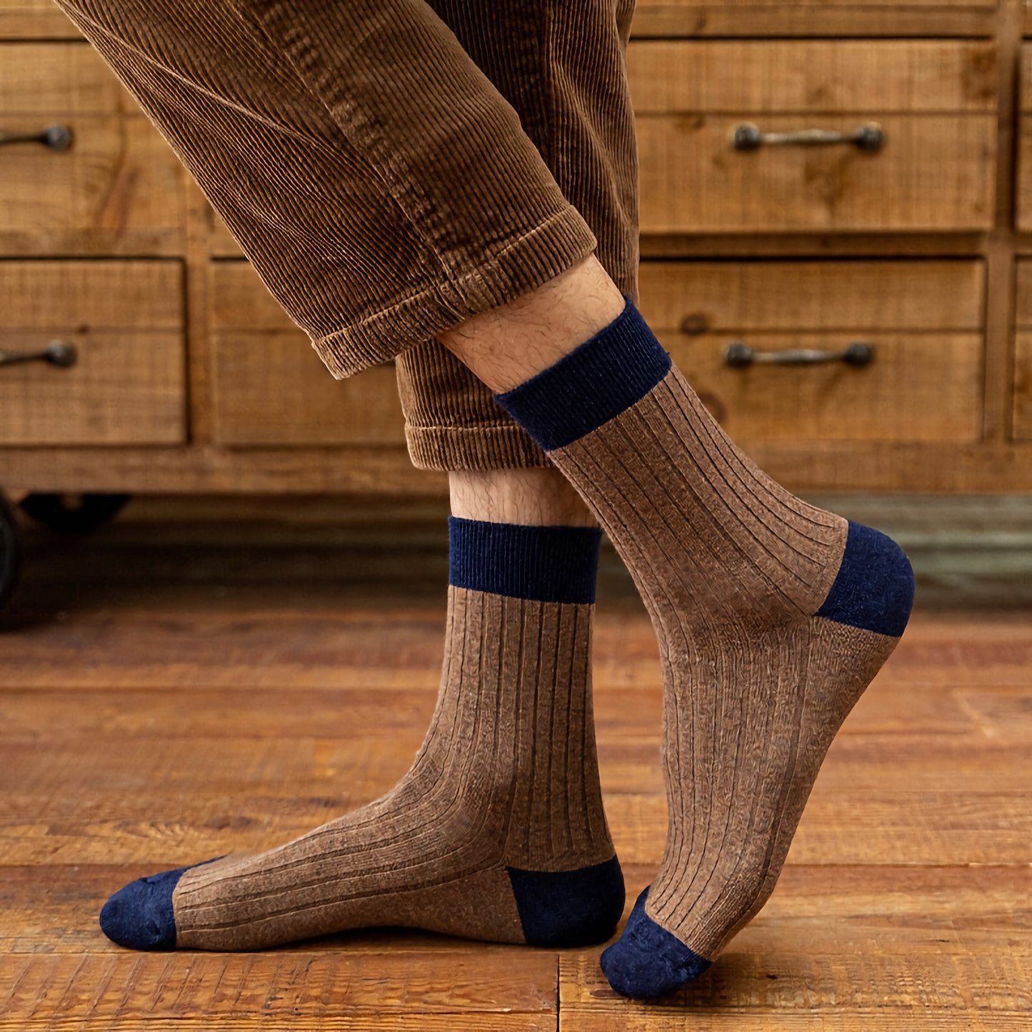 2-Pack Men's Color Block Rib Socks - Men's Pure Cotton Socks
