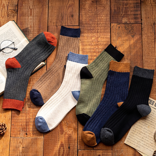 2-Pack Men's Color Block Rib Socks - Men's Pure Cotton Socks