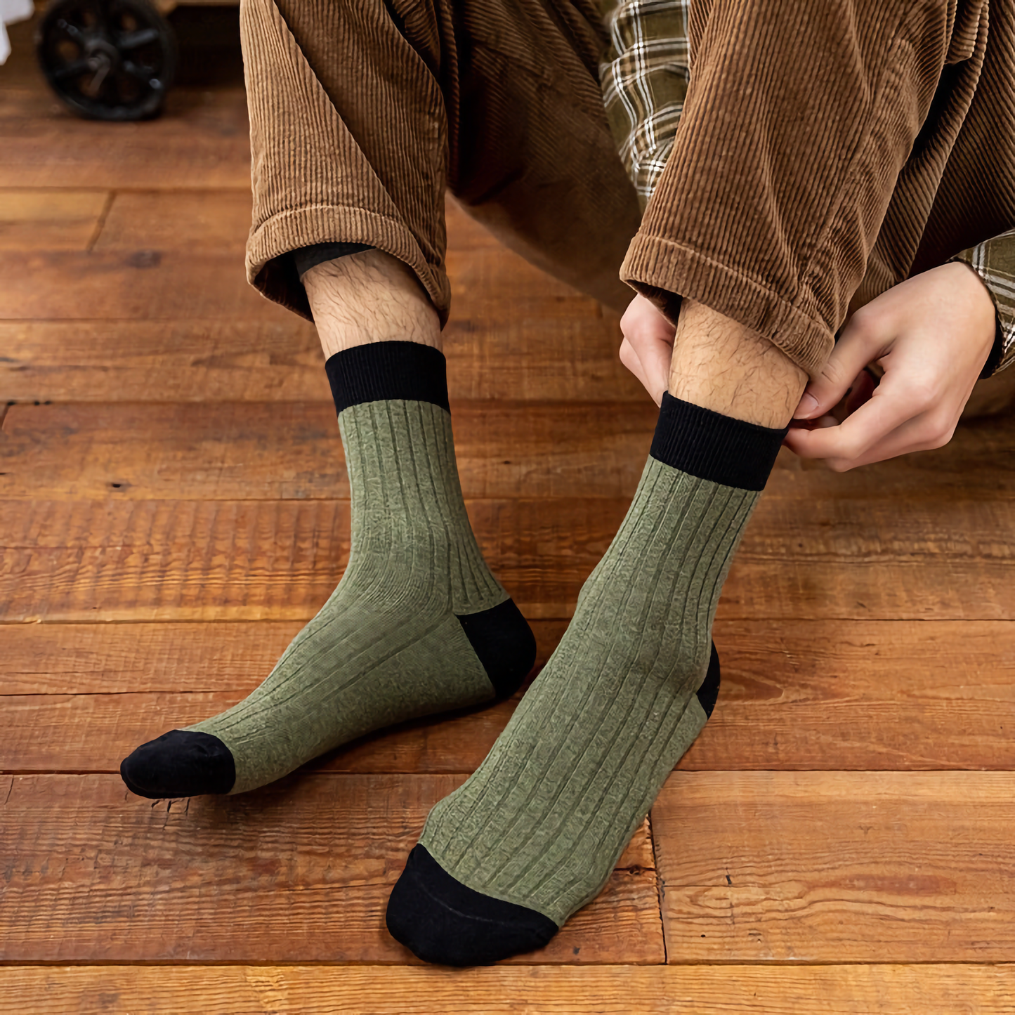 2-Pack Men's Color Block Rib Socks - Men's Pure Cotton Socks