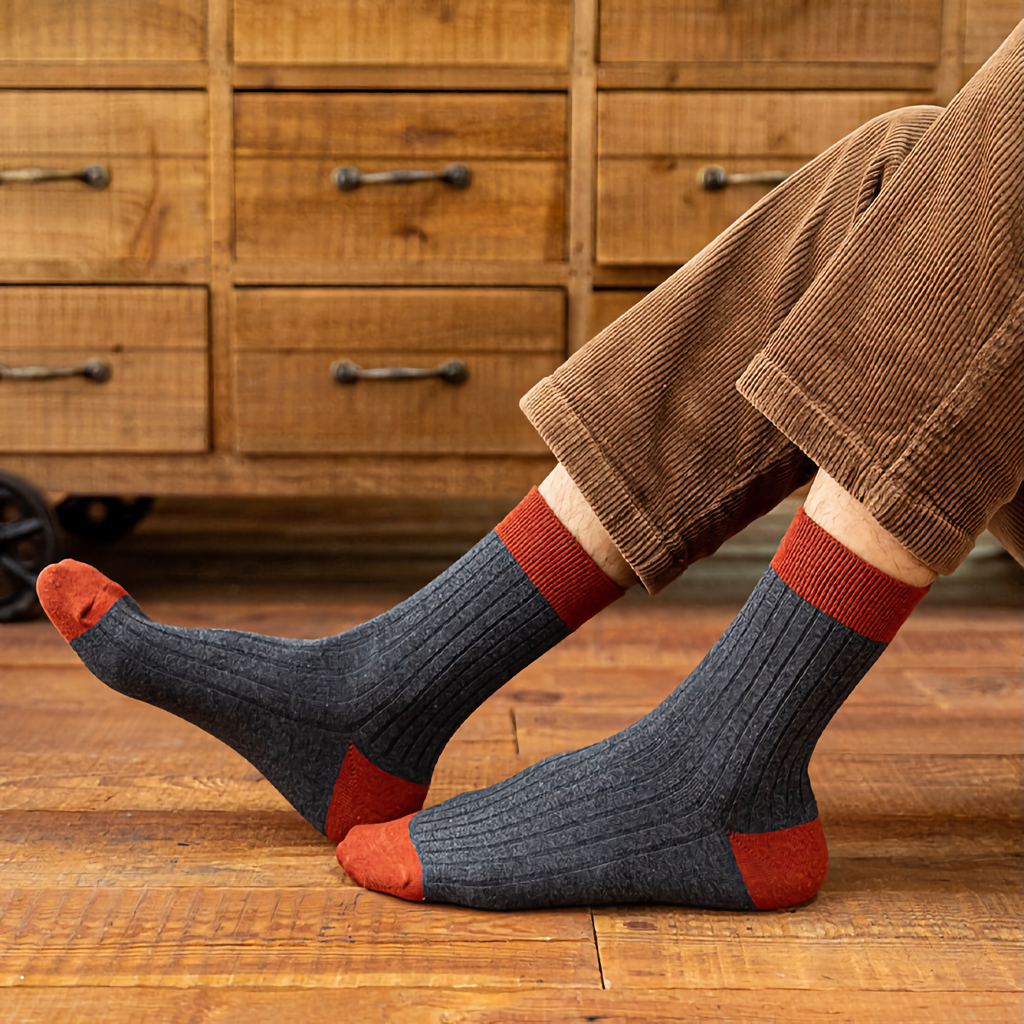 2-Pack Men's Color Block Rib Socks - Men's Pure Cotton Socks
