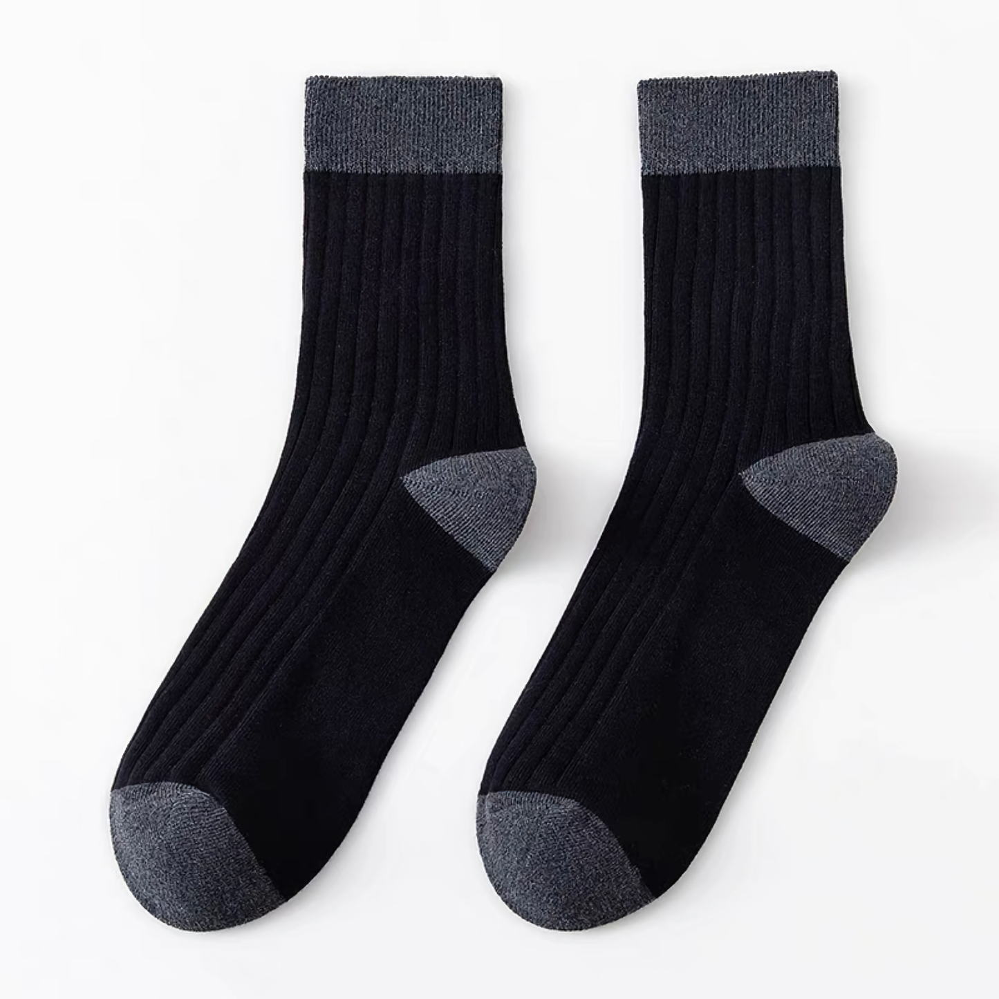 2-Pack Men's Color Block Rib Socks - Men's Pure Cotton Socks