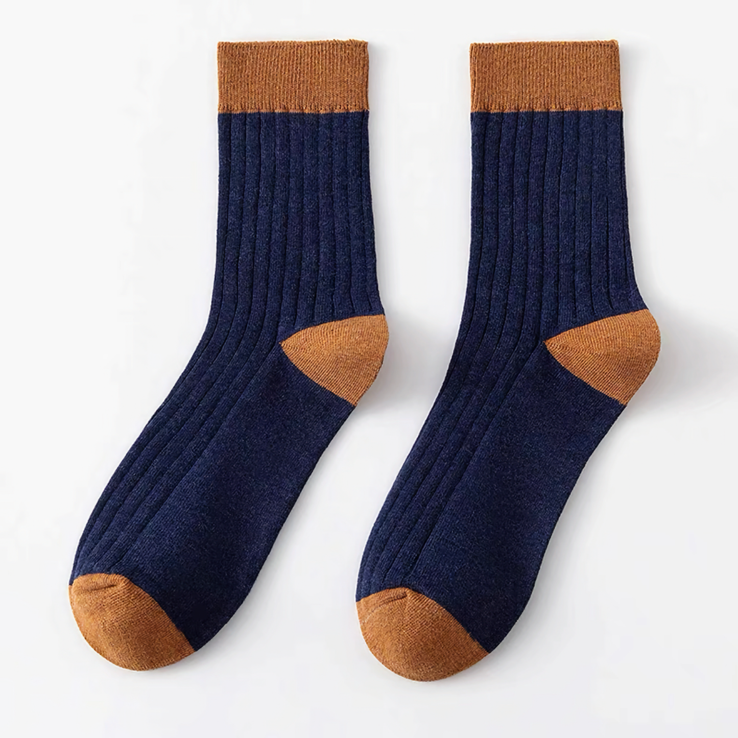 2-Pack Men's Color Block Rib Socks - Men's Pure Cotton Socks