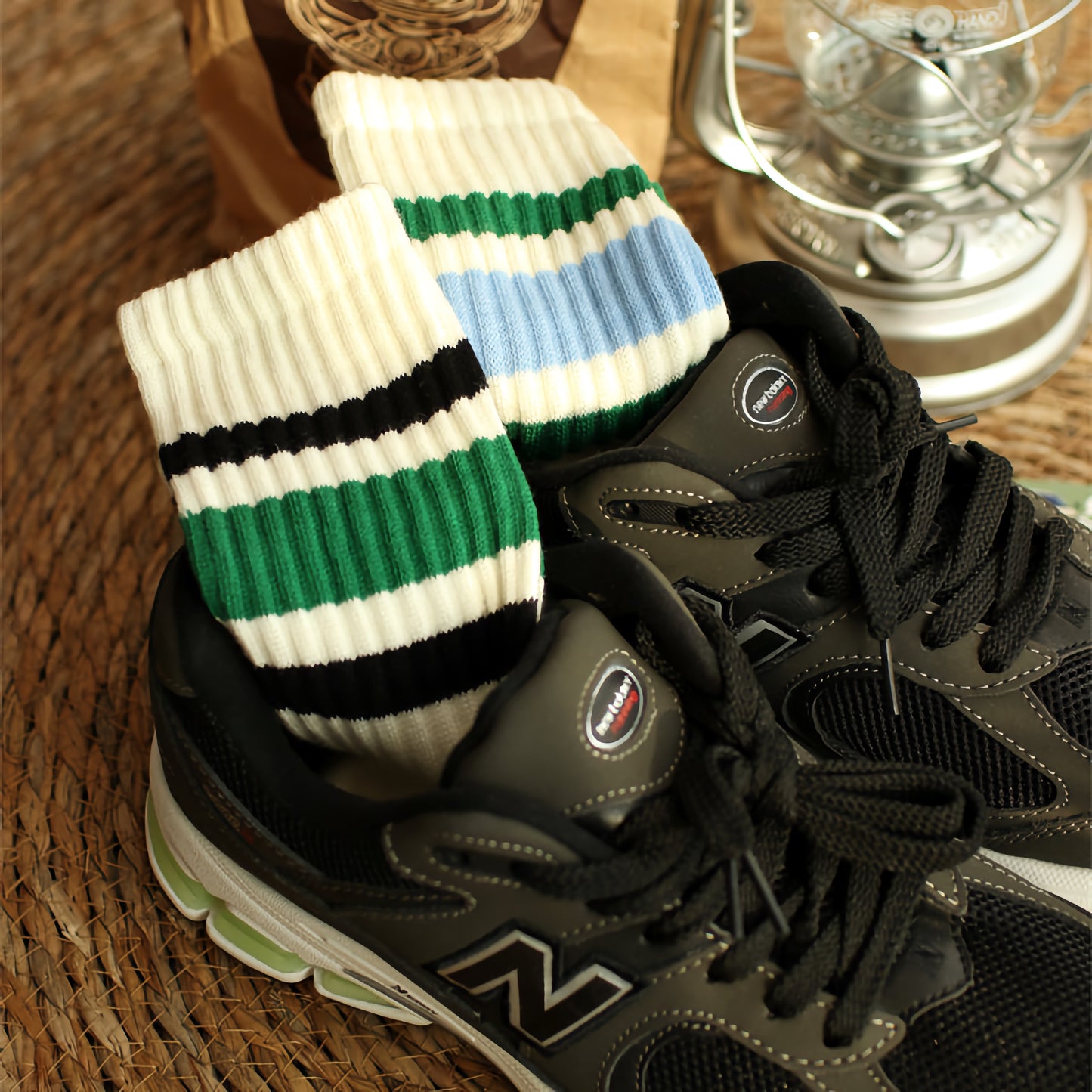 2-Pack Retro Men's Stripe Socks: Vintage Knitted Cotton Athletic Comfort