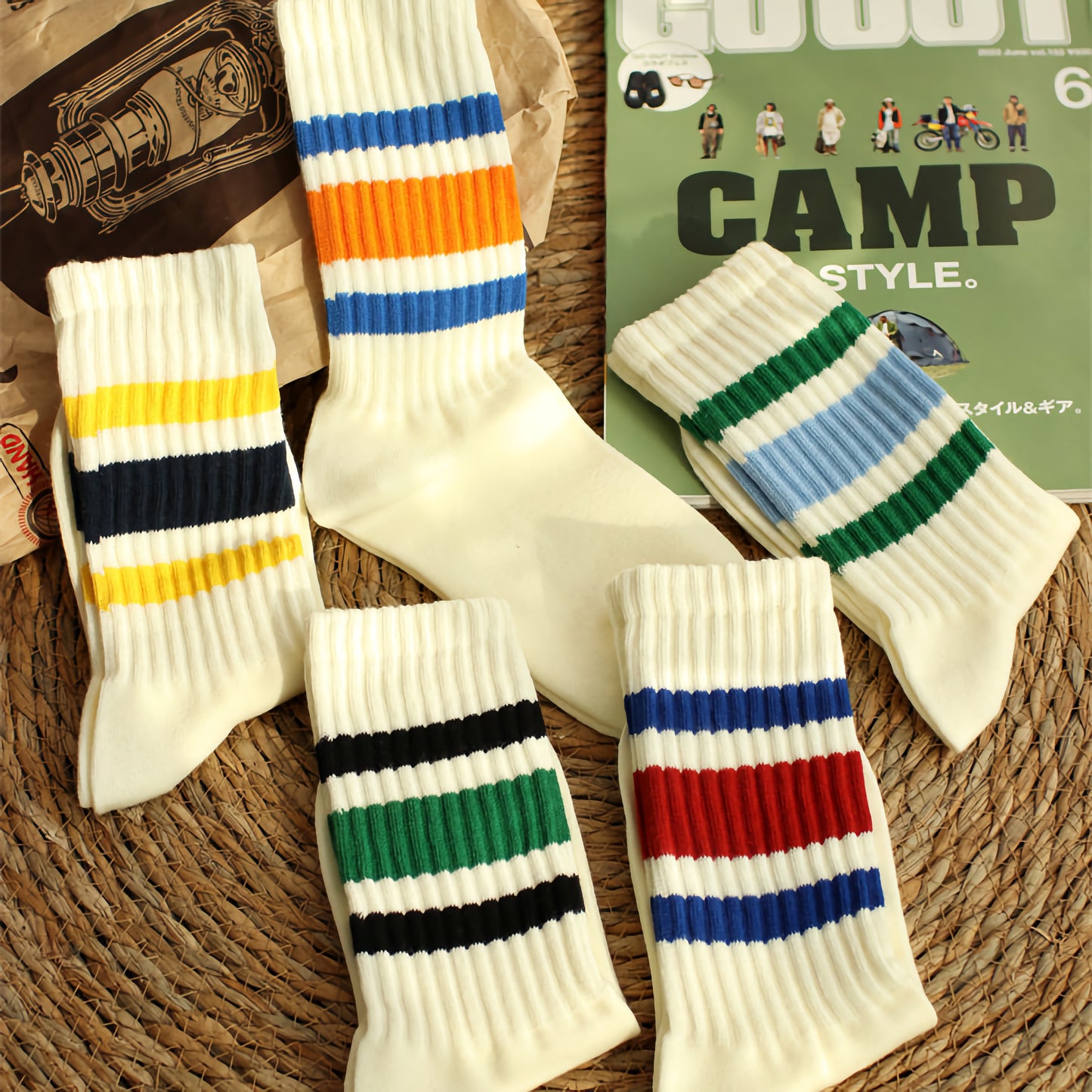 2-Pack Retro Men's Stripe Socks: Vintage Knitted Cotton Athletic Comfort