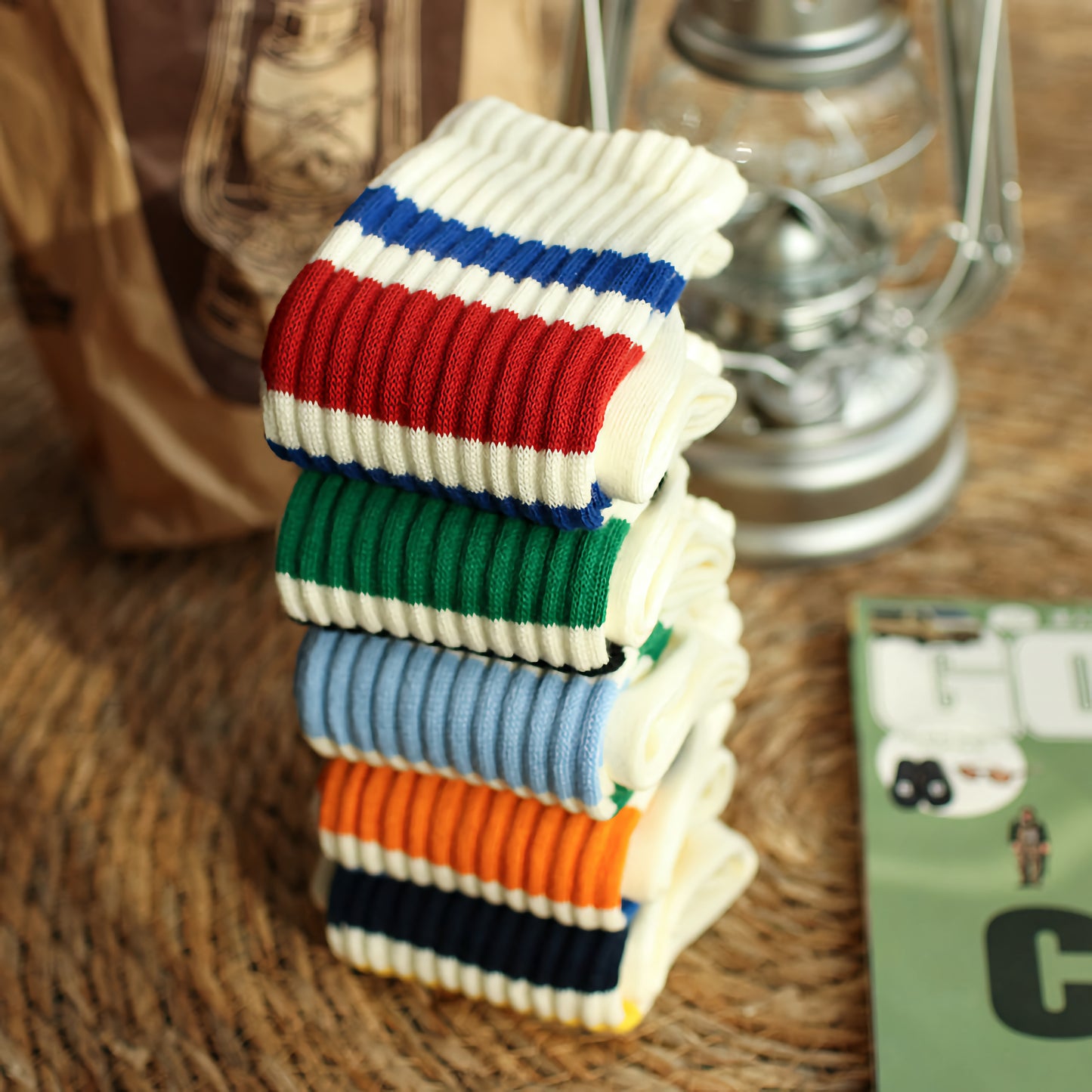 2-Pack Retro Men's Stripe Socks: Vintage Knitted Cotton Athletic Comfort