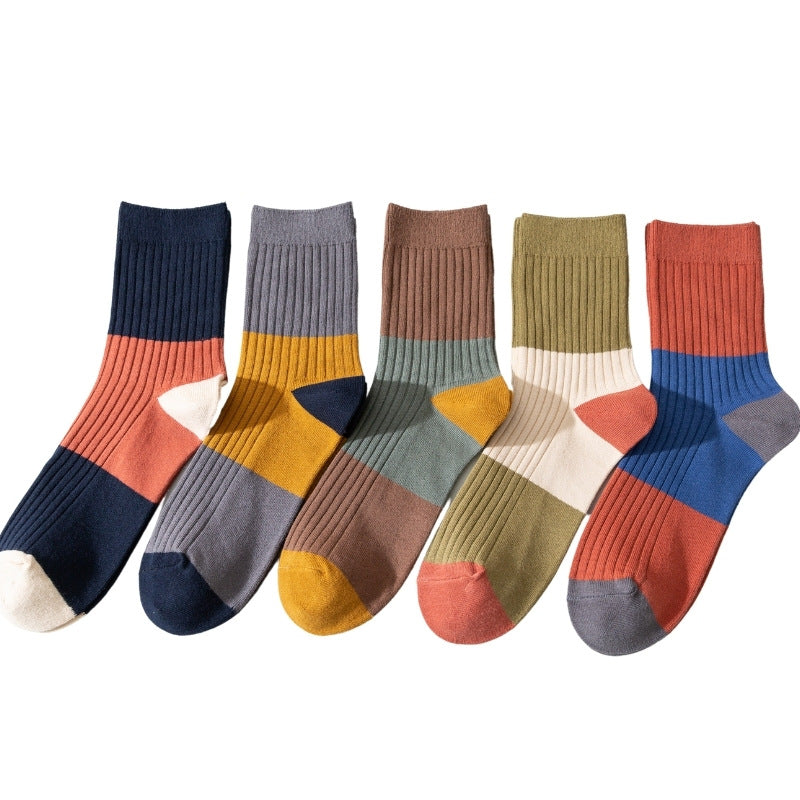 2-Pack Men's Casual Color Block Cotton Socks - Stylish & Comfortable