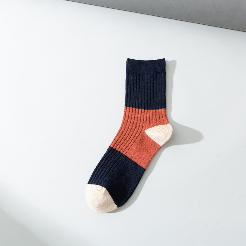 2-Pack Men's Casual Color Block Cotton Socks - Stylish & Comfortable