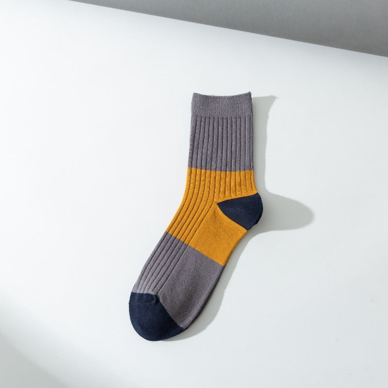 2-Pack Men's Casual Color Block Cotton Socks - Stylish & Comfortable