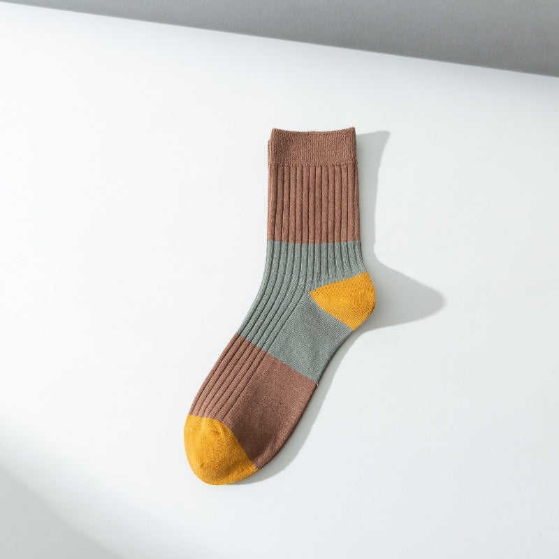 2-Pack Men's Casual Color Block Cotton Socks - Stylish & Comfortable