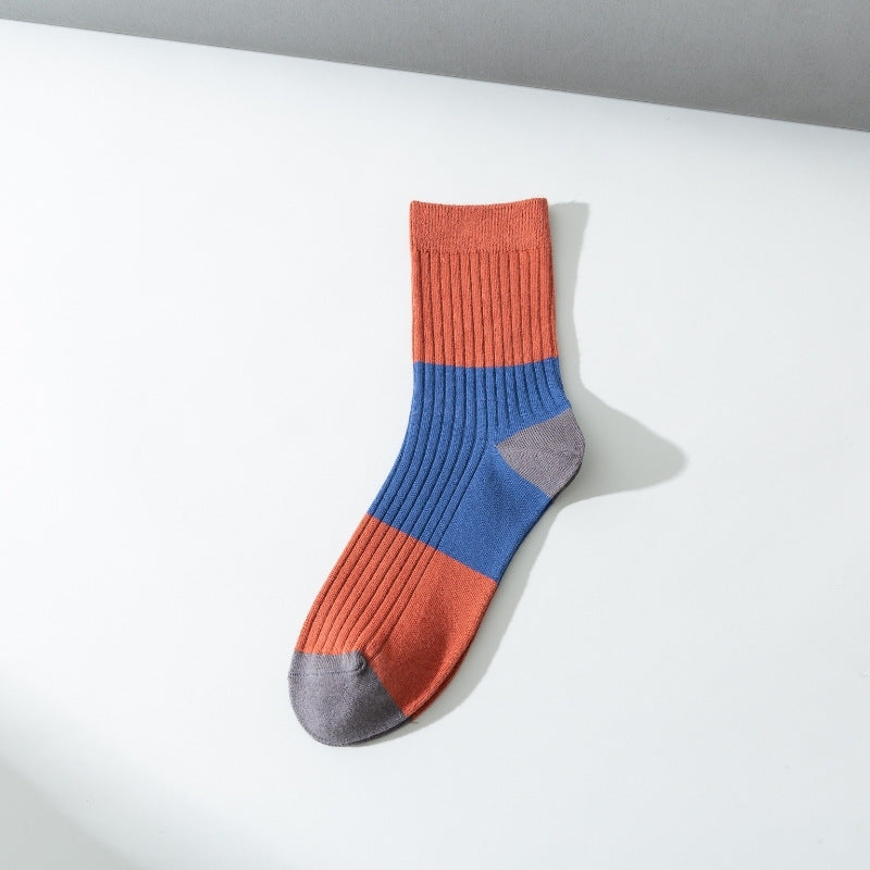 2-Pack Men's Casual Color Block Cotton Socks - Stylish & Comfortable