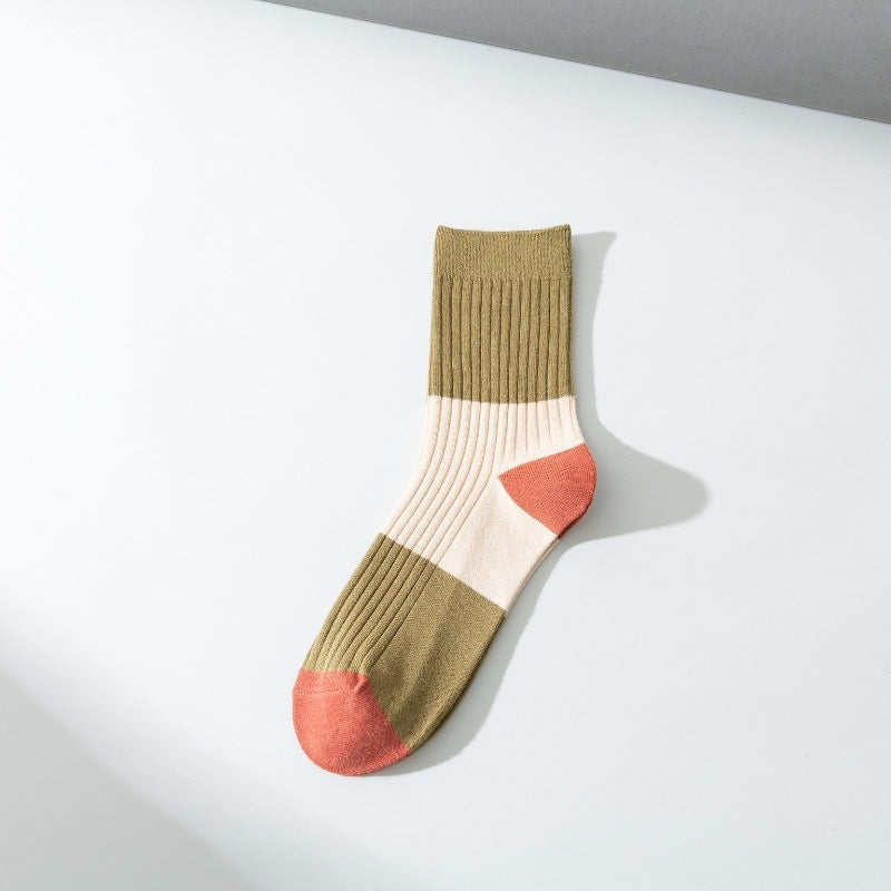 2-Pack Men's Casual Color Block Cotton Socks - Stylish & Comfortable