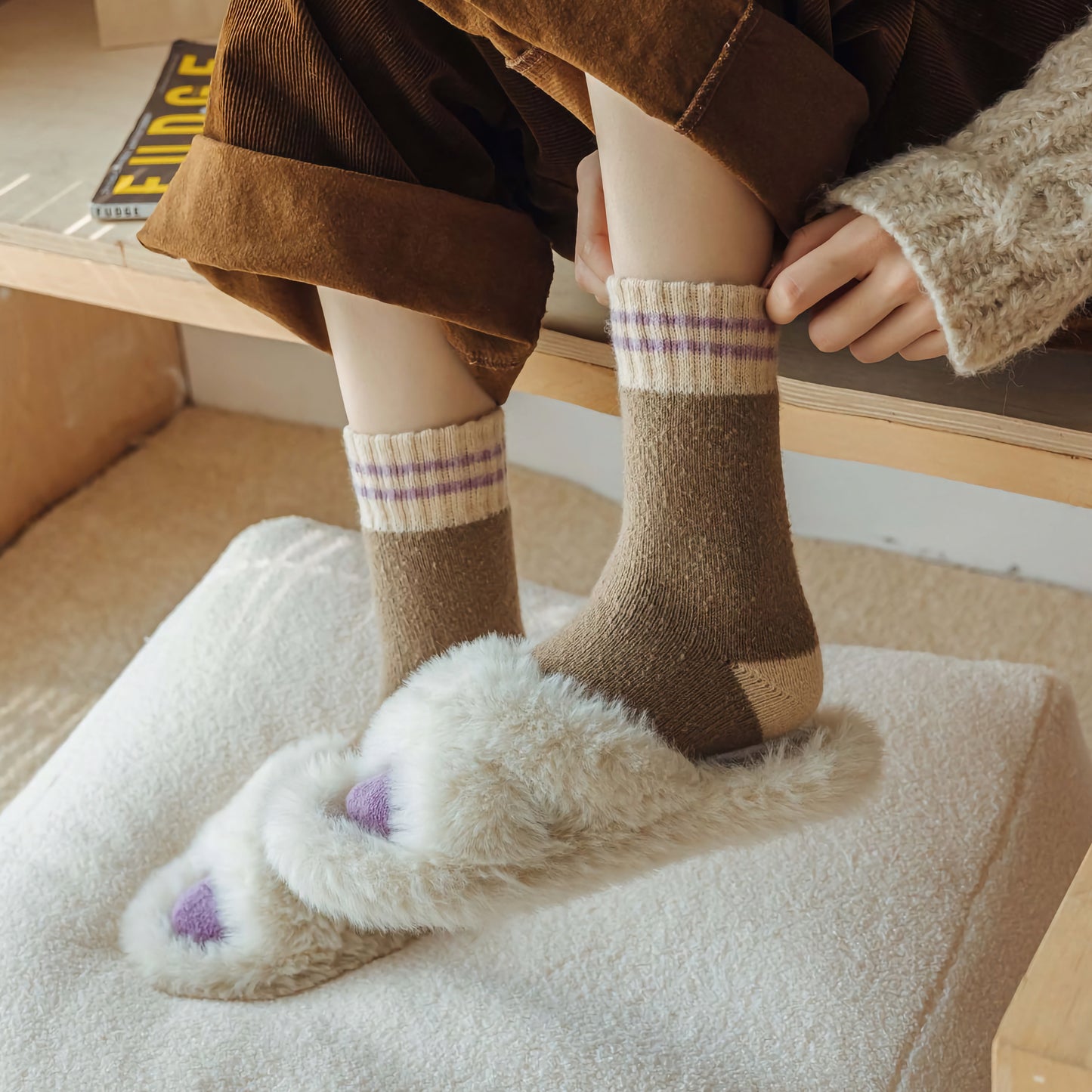 2-Pack Women's Purple Wool Socks for Winter - Thick & Warm