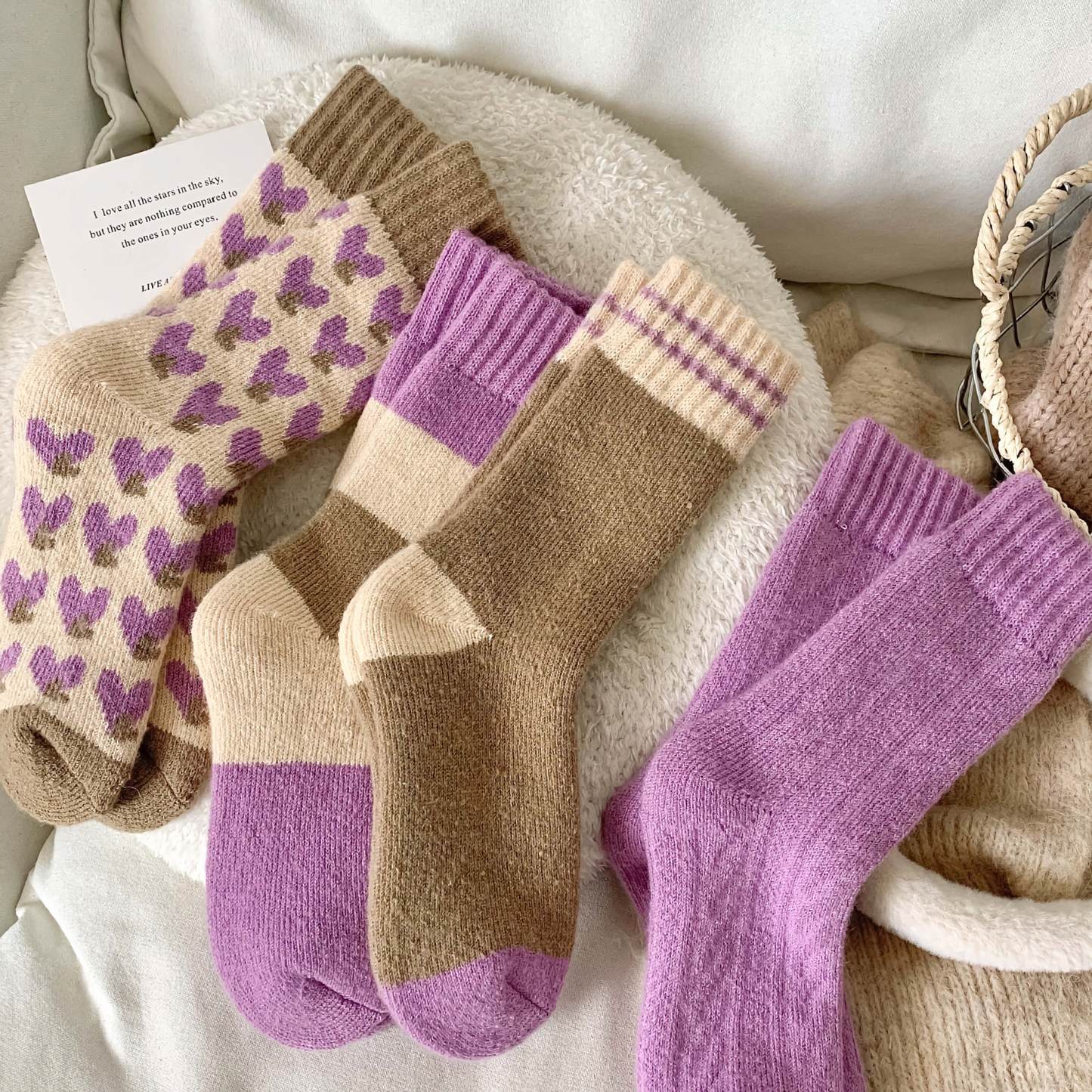 2-Pack Women's Purple Wool Socks for Winter - Thick & Warm