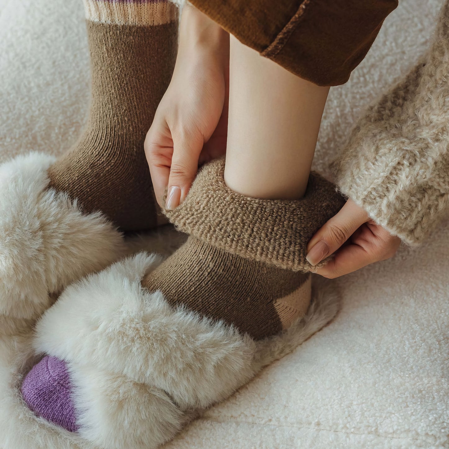 2-Pack Women's Purple Wool Socks for Winter - Thick & Warm