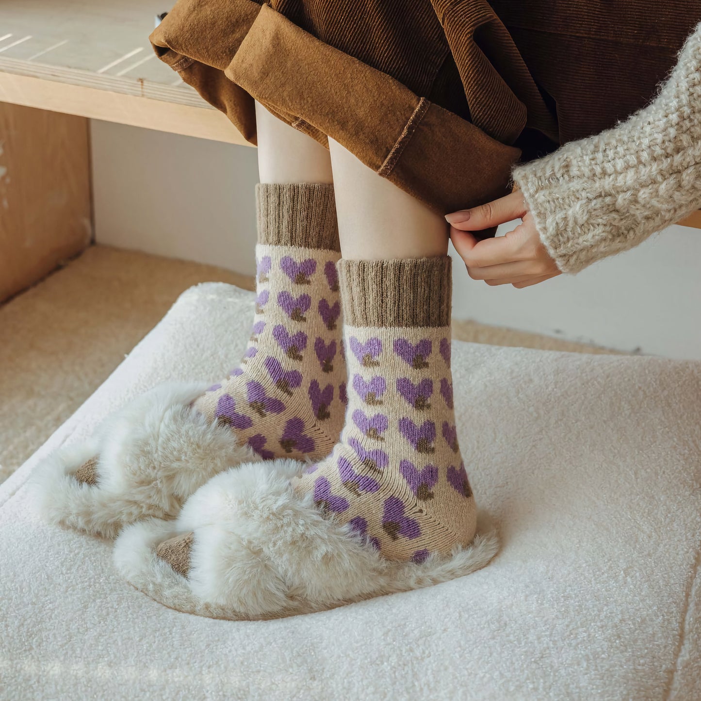 2-Pack Women's Purple Wool Socks for Winter - Thick & Warm
