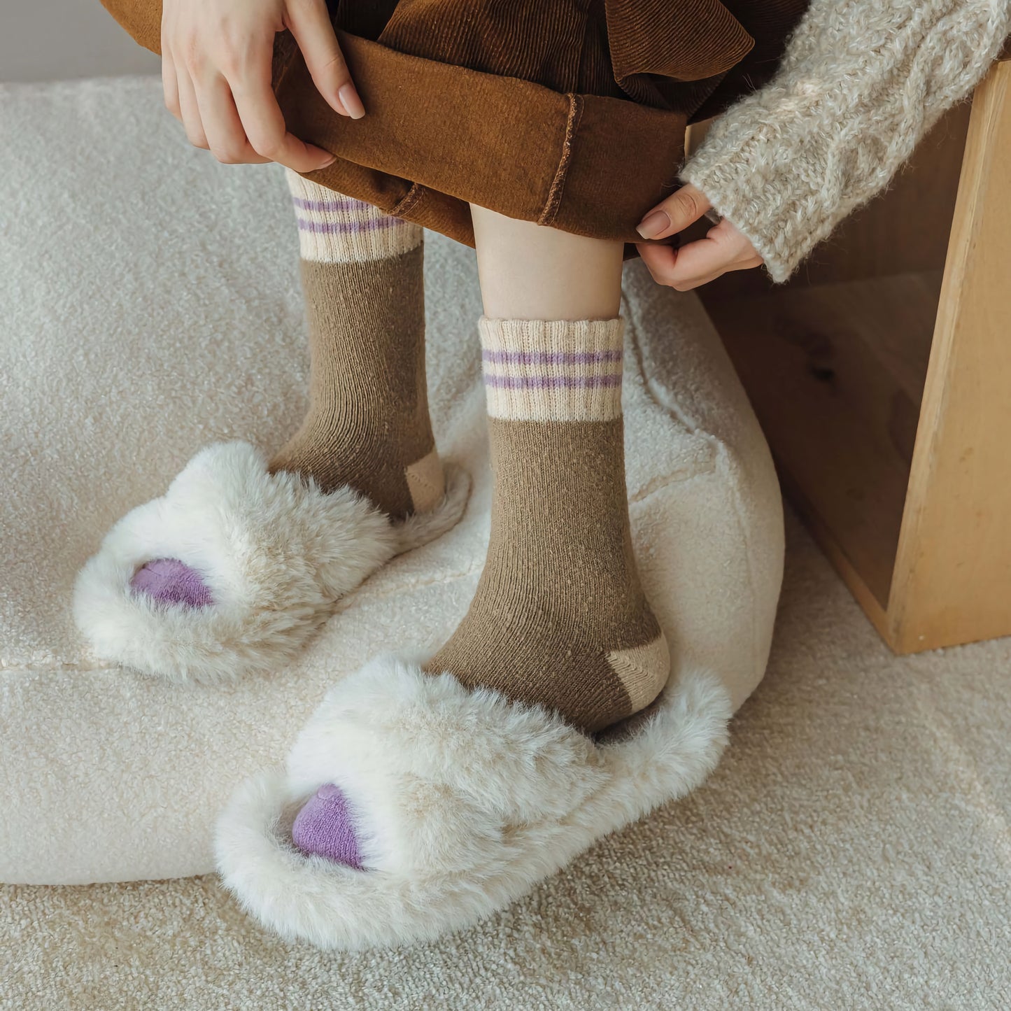 2-Pack Women's Purple Wool Socks for Winter - Thick & Warm