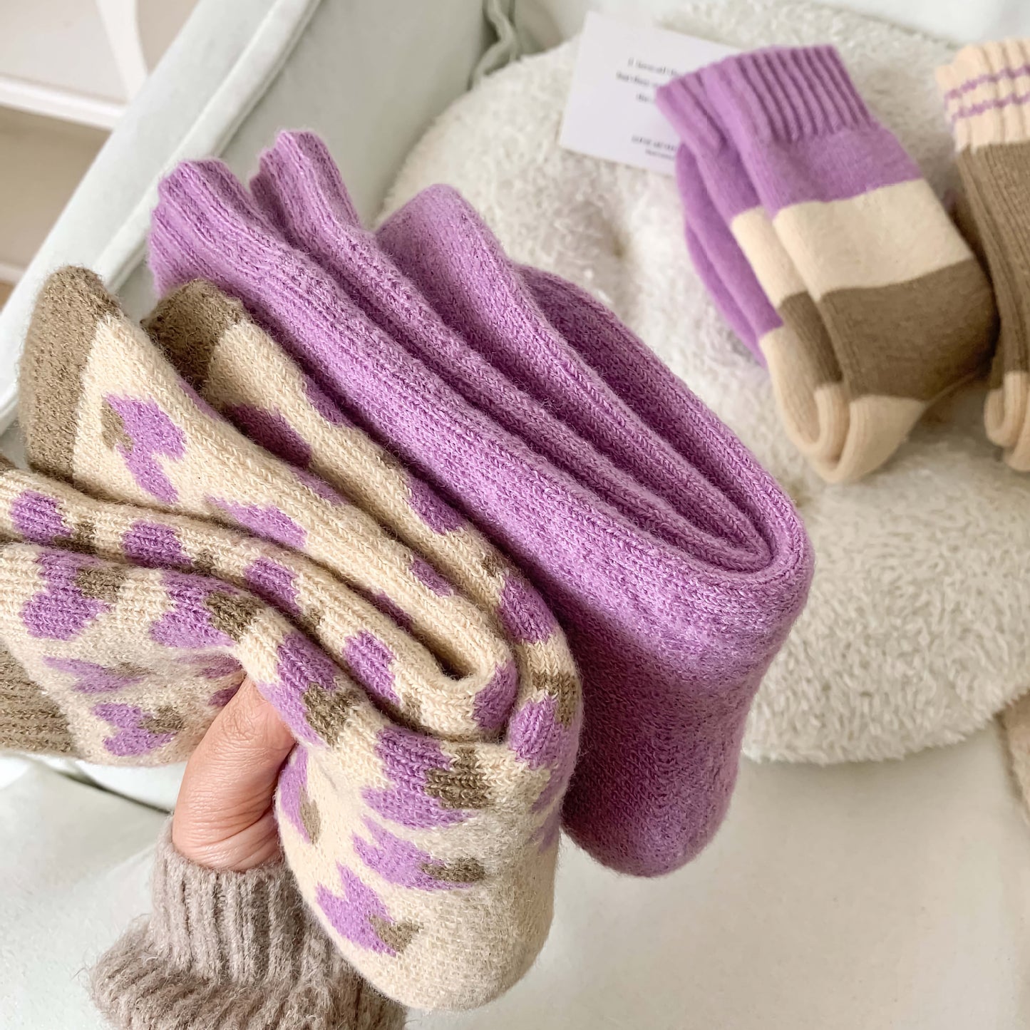 2-Pack Women's Purple Wool Socks for Winter - Thick & Warm