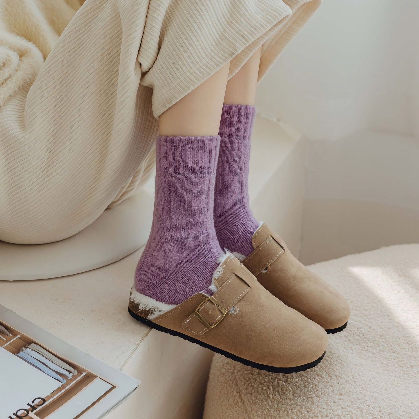 2-Pack Women's Purple Wool Socks for Winter - Thick & Warm