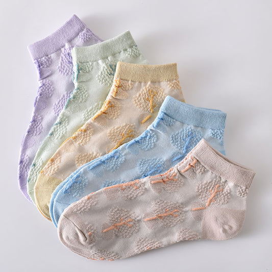 5-Pack Retro Aesthetic Ankle Socks - Low Cut Cotton Comfort