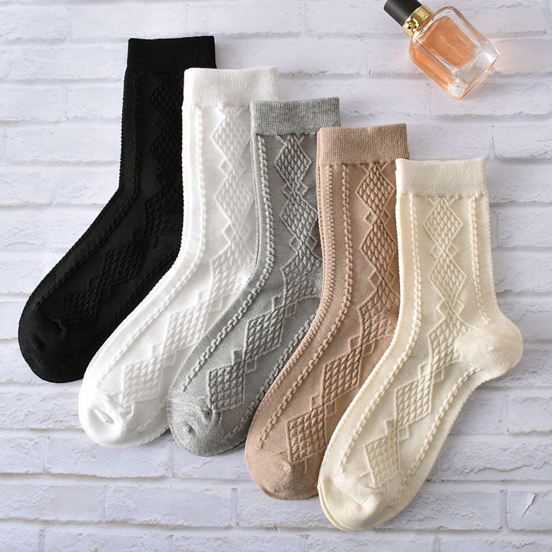 5-Pack Retro Classic Socks: Cozy Knitted Cotton Crew Comfort