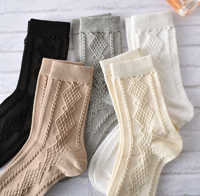 5-Pack Retro Classic Socks: Cozy Knitted Cotton Crew Comfort