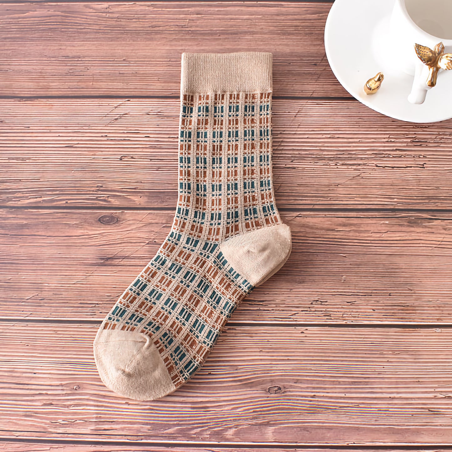 5-Pack Retro Coffee Brown Cotton Socks for Autumn/Winter