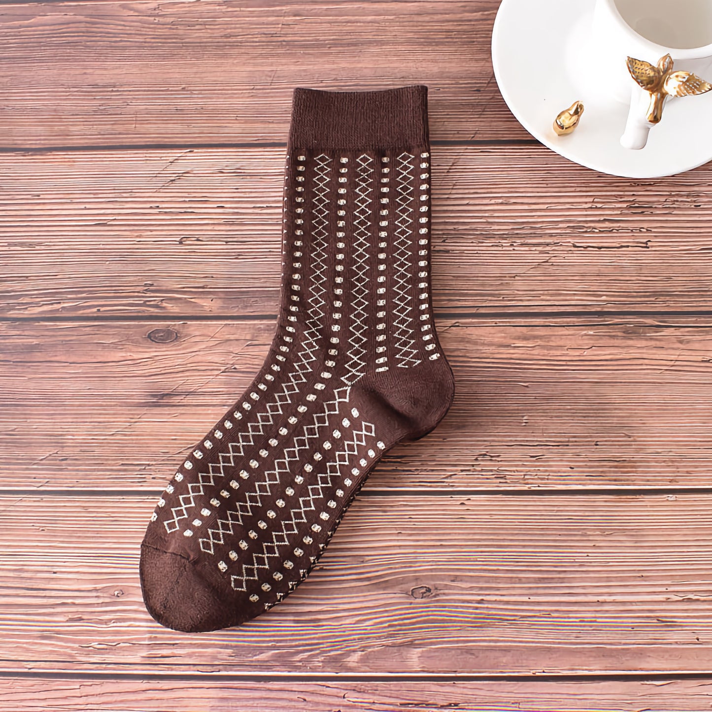 5-Pack Retro Coffee Brown Cotton Socks for Autumn/Winter