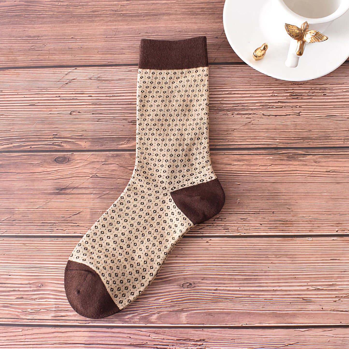 5-Pack Retro Coffee Brown Cotton Socks for Autumn/Winter