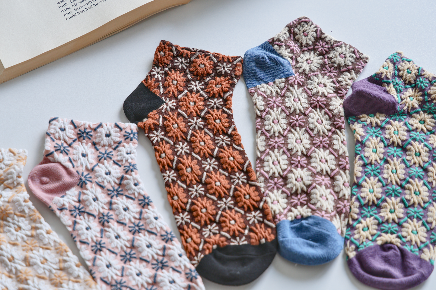 2-Pack Retro Floral Ankle Socks - Knitted Cotton Low Cut Socks