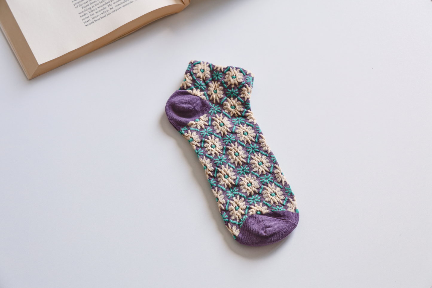 2-Pack Retro Floral Ankle Socks - Knitted Cotton Low Cut Socks
