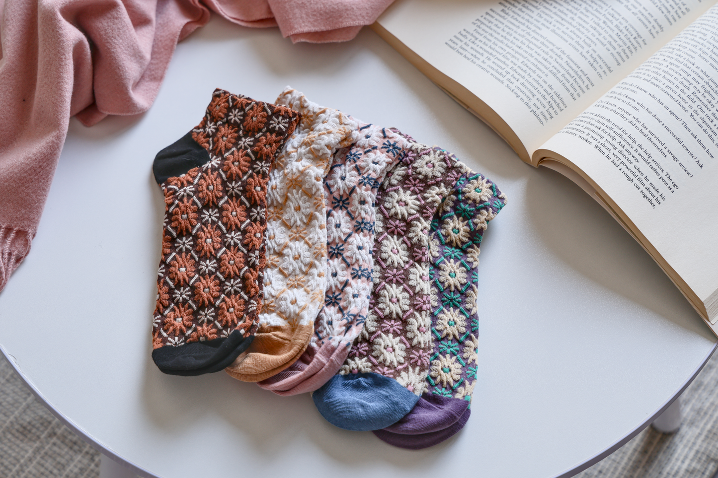 2-Pack Retro Floral Ankle Socks - Knitted Cotton Low Cut Socks