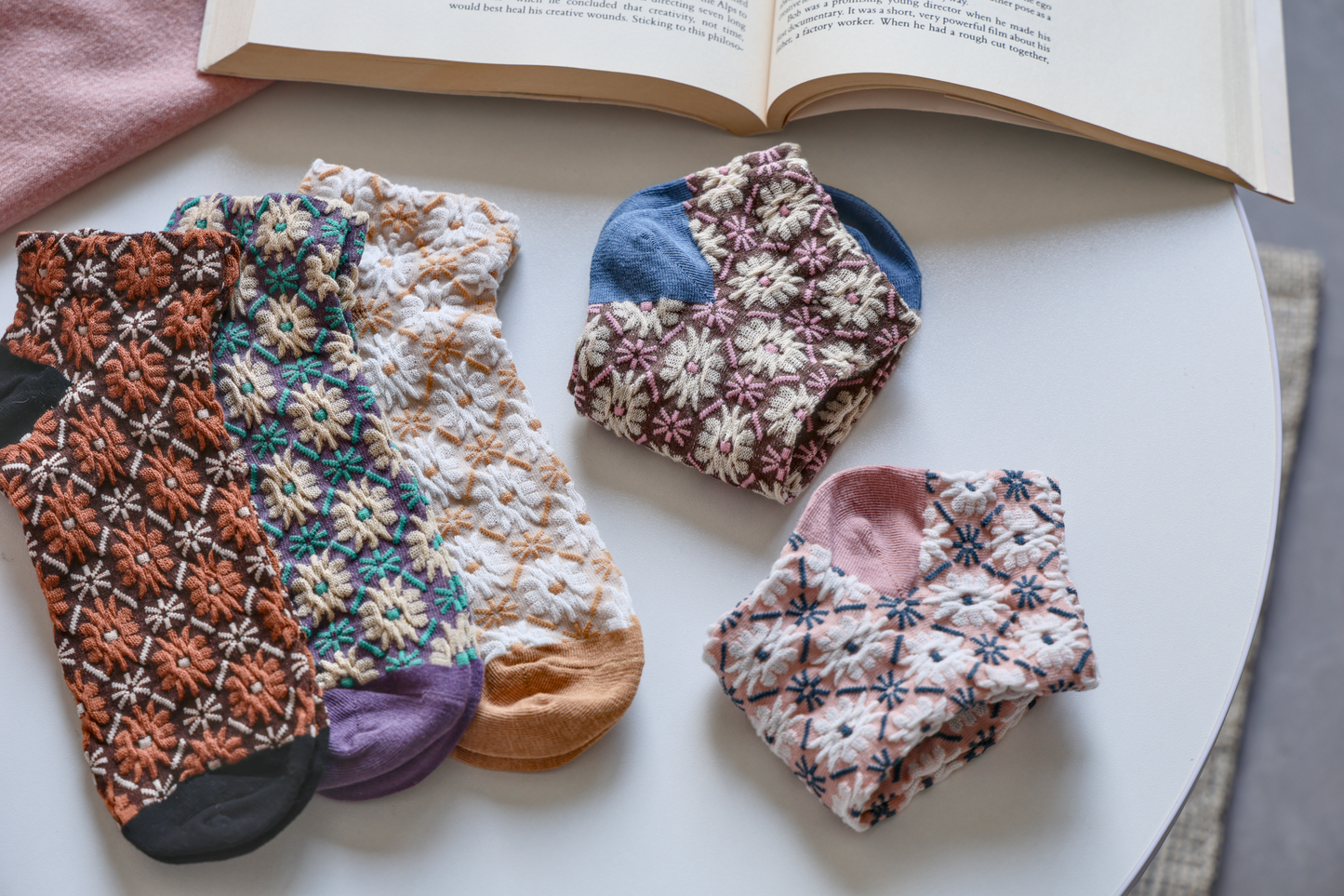 2-Pack Retro Floral Ankle Socks - Knitted Cotton Low Cut Socks