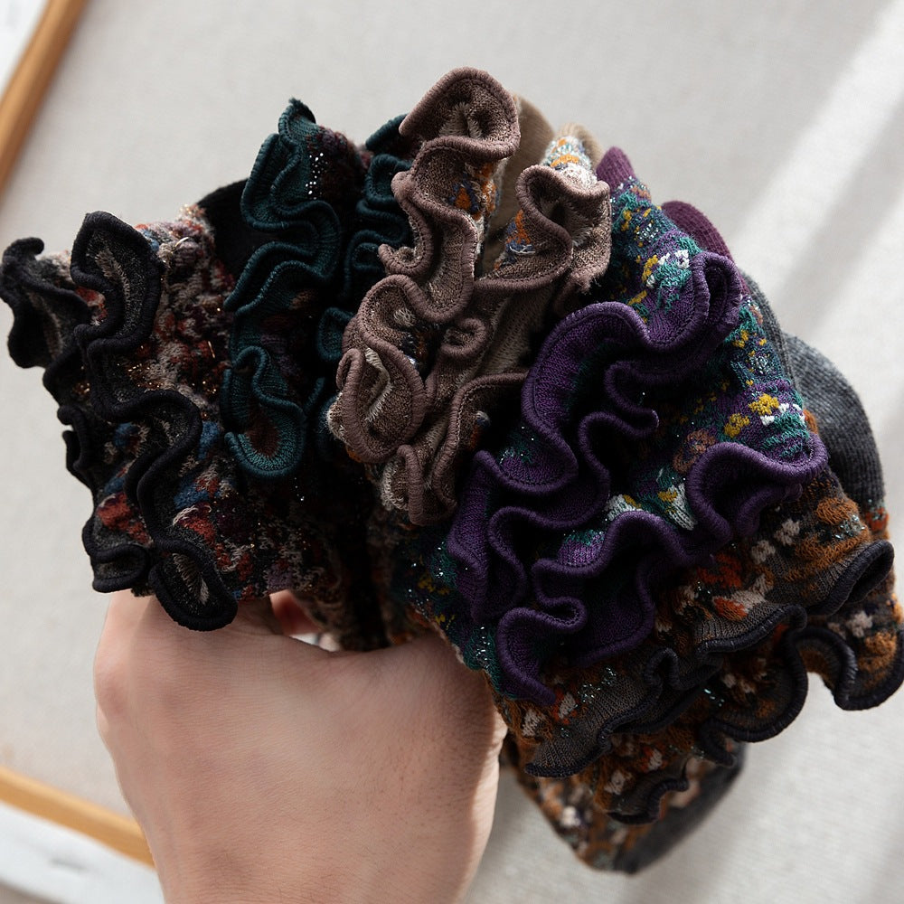 2-Pack Retro Floral Ankle Socks: Vintage Knitted Cotton Low Cut Elegance
