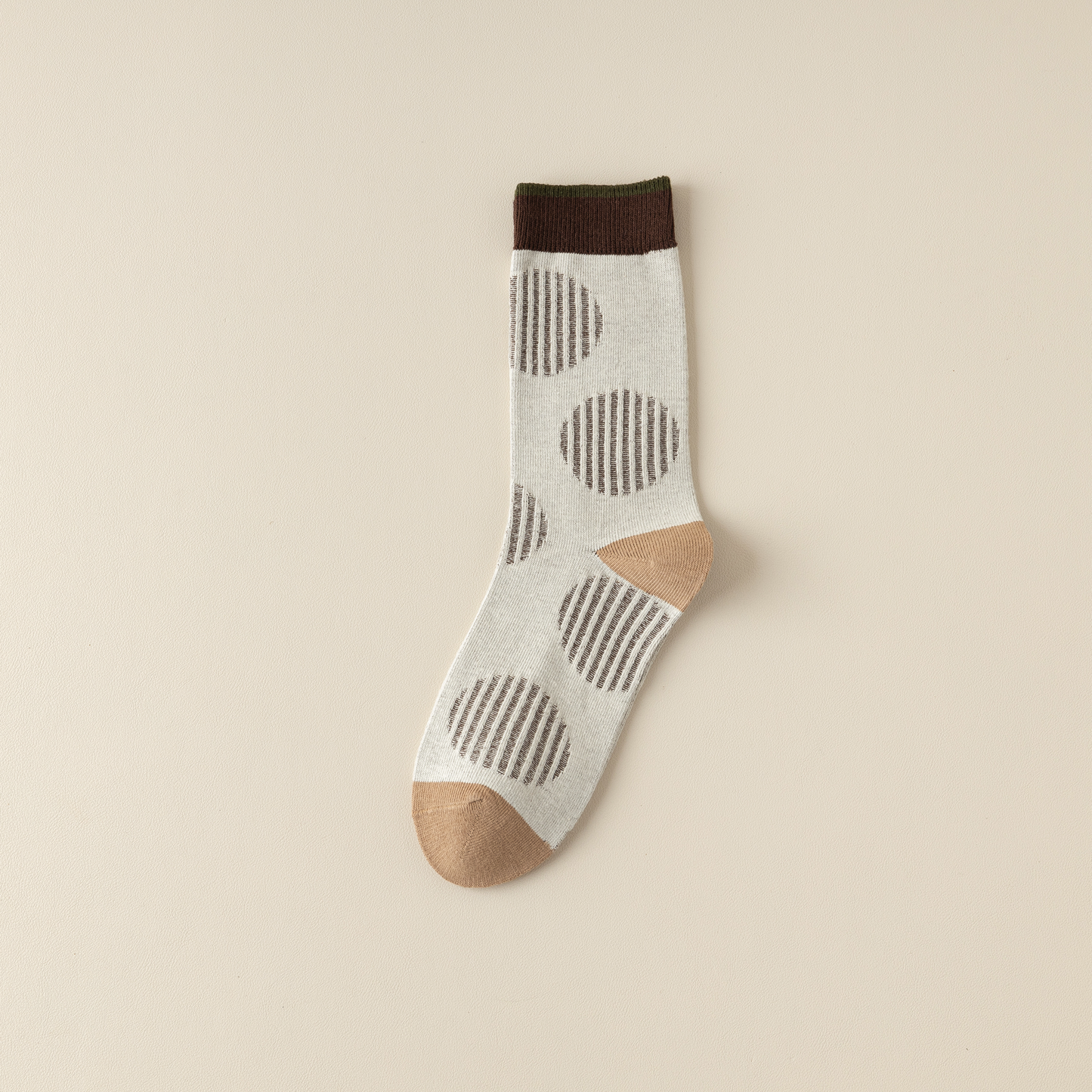 2-Pack Versatile Retro Green Coffee Cotton Socks for Women: Striped Design with Smiley Faces – Soft & Stylish