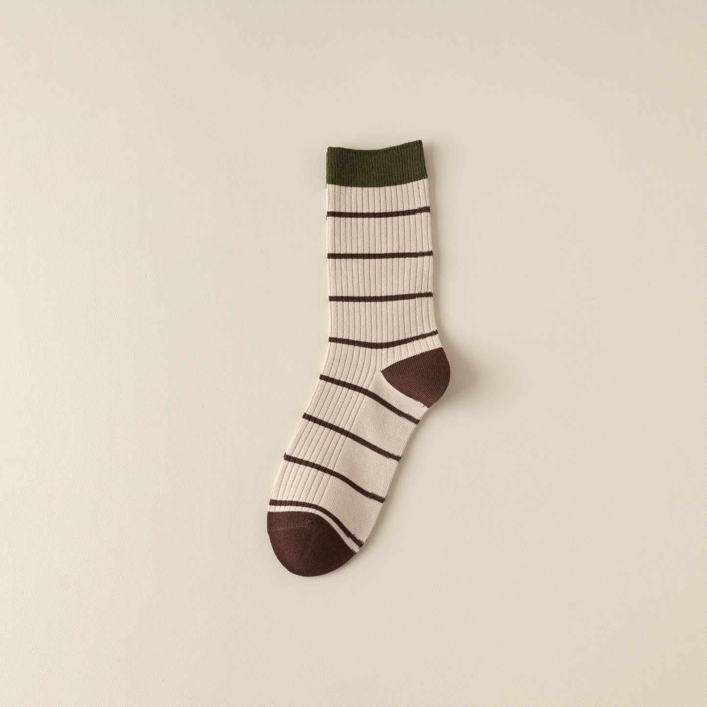 2-Pack Versatile Retro Green Coffee Cotton Socks for Women: Striped Design with Smiley Faces – Soft & Stylish